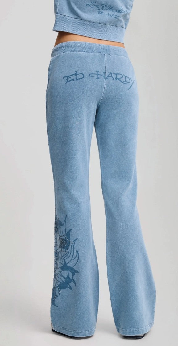 Ed Hardy Womens Cross and Thorns Washed Flares Joggers