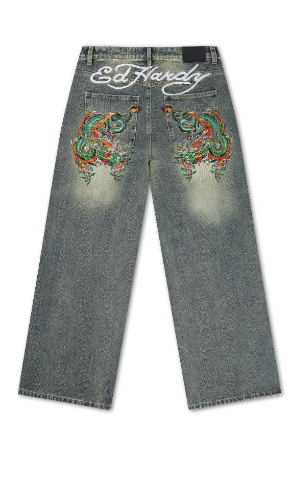 Ed Hardy Slithering Dragon Embroidered Extra Jeans