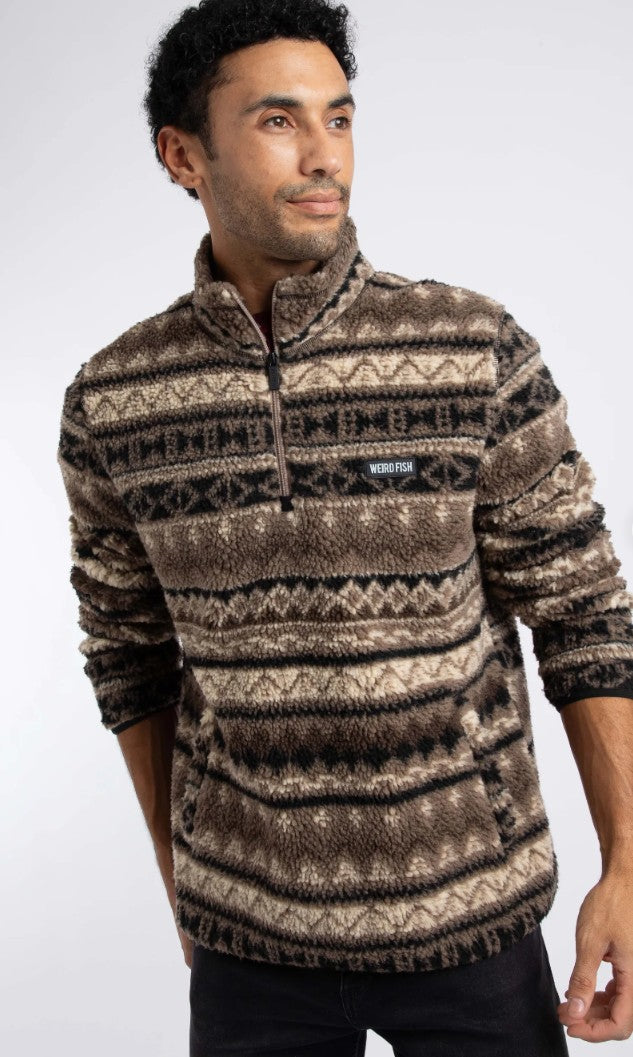 Weird Fish Nash 1/4 Zip Borg Fleece in Sandstone - Men's