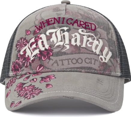 Ed Hardy Floral Tattoo City Vintage Wash 5 Panel Trucker Cap