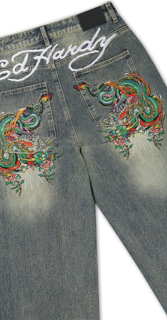 Ed Hardy Slithering Dragon Embroidered Extra Jeans