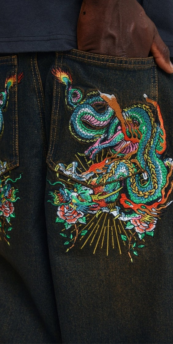 Ed Hardy Slithering Dragon Embroidered Extra Jeans