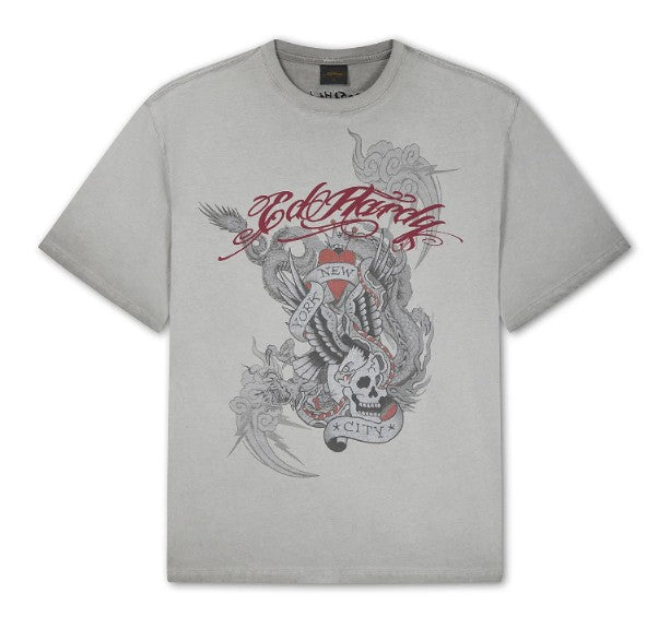 Ed Hardy Mens Oil Wash Storming New York Graphic Relaxed T-shirt