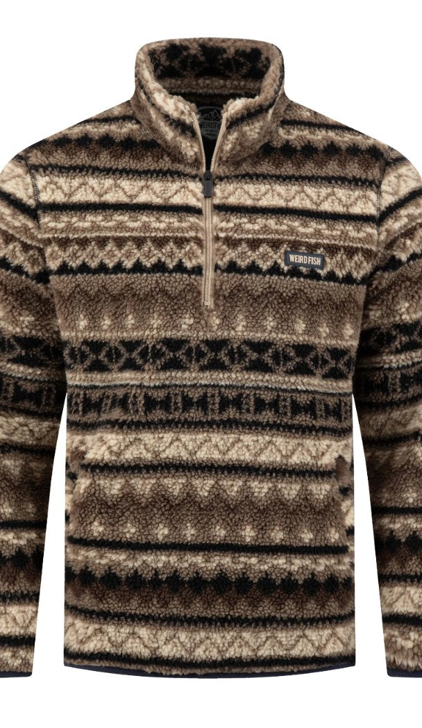 Weird Fish Nash 1/4 Zip Borg Fleece in Sandstone - Men's