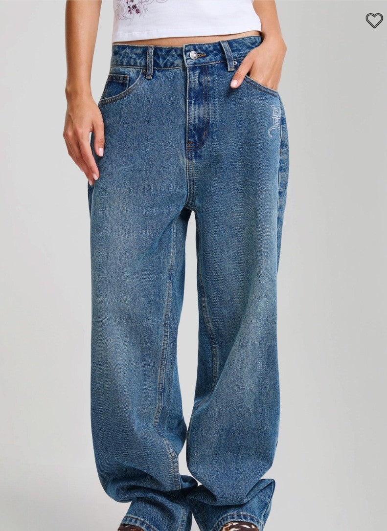 Ed Hardy Womens Gothic Cross Washed Relaxed Jeans