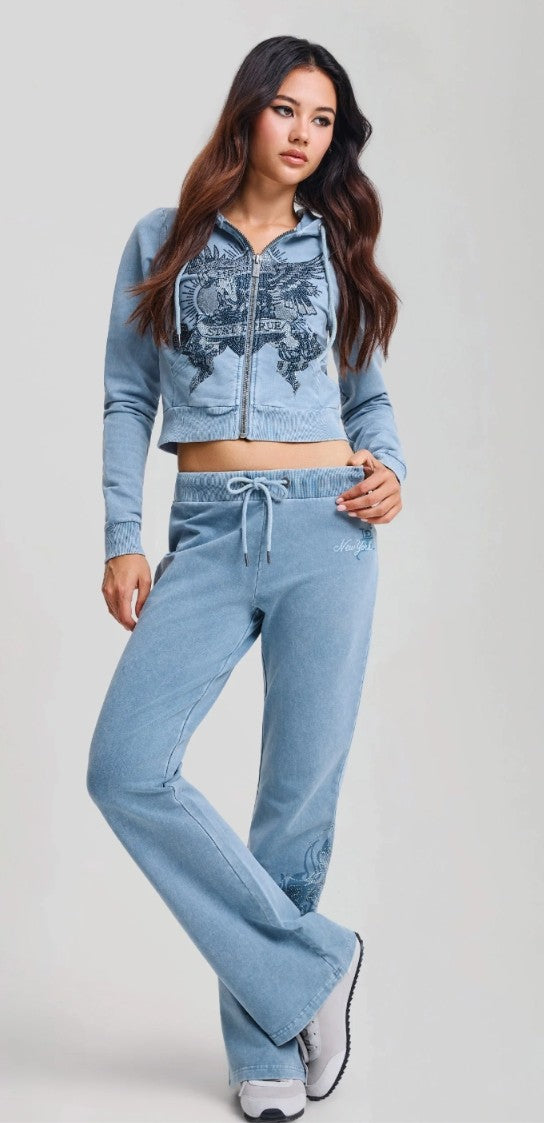 Ed Hardy Woman's Stay True Fitted Cropped Washed Zip Thru Hoodie