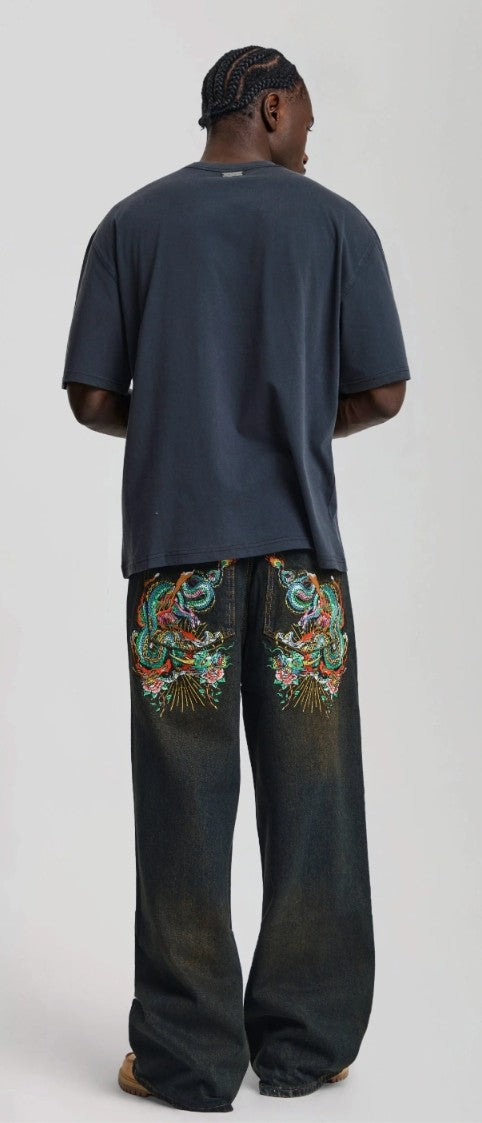 Ed Hardy Slithering Dragon Embroidered Extra Jeans