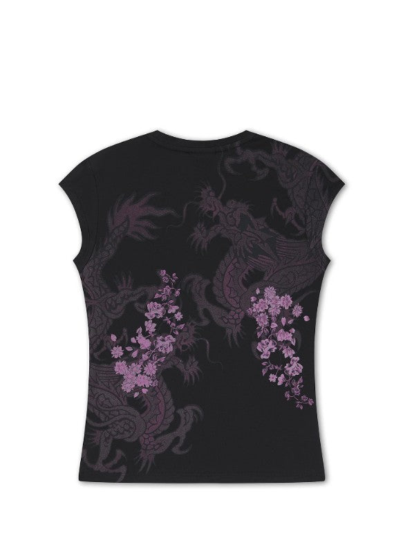 Ed Hardy Womens Tattoo City Cap Sleeve Fitted Top