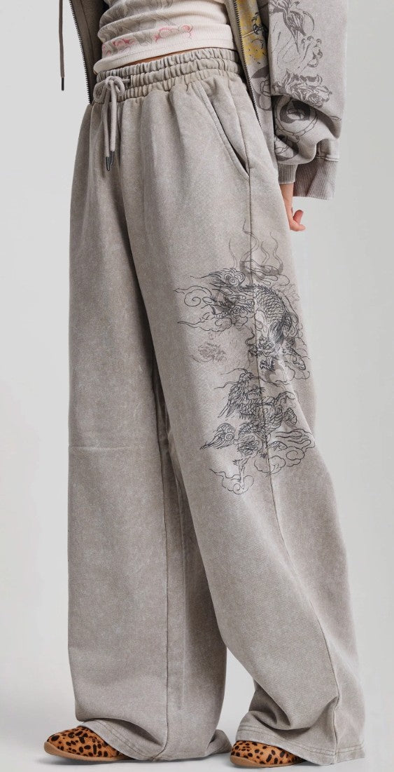 Ed Hardy Womens Gothic Dragon Stone Wash Relaxed Joggers