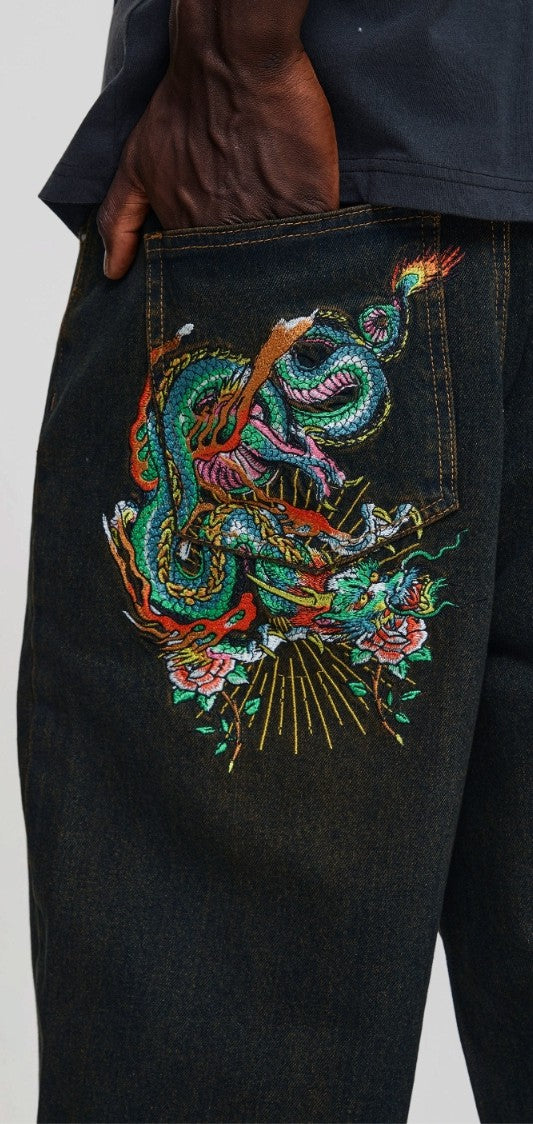 Ed Hardy Slithering Dragon Embroidered Extra Jeans