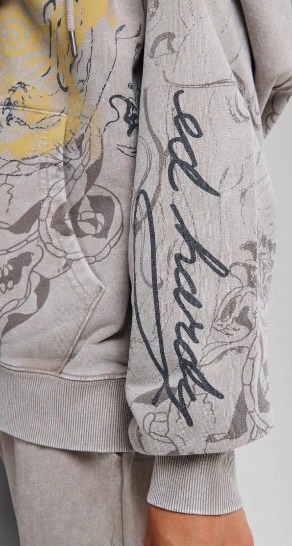 Ed Hardy Womens Diamante Venom Stone Wash Relaxed Zip Thru Hoodie