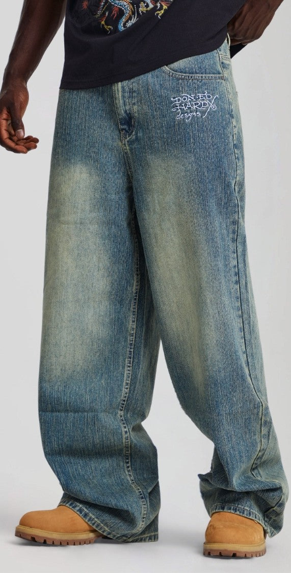 Ed Hardy Slithering Dragon Embroidered Extra Jeans