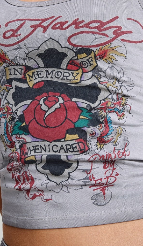 Ed Hardy Womens In Memory Of When I Cared Washed Fitted Vest Top