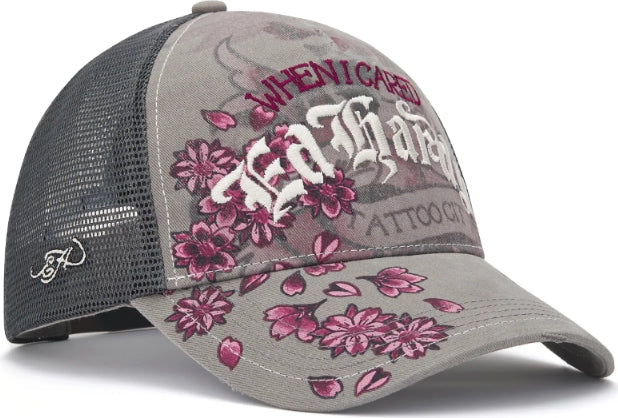 Ed Hardy Floral Tattoo City Vintage Wash 5 Panel Trucker Cap