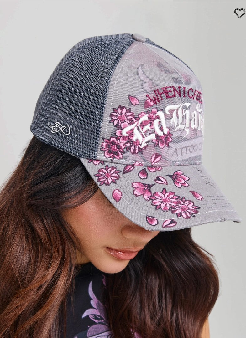 Ed Hardy Floral Tattoo City Vintage Wash 5 Panel Trucker Cap